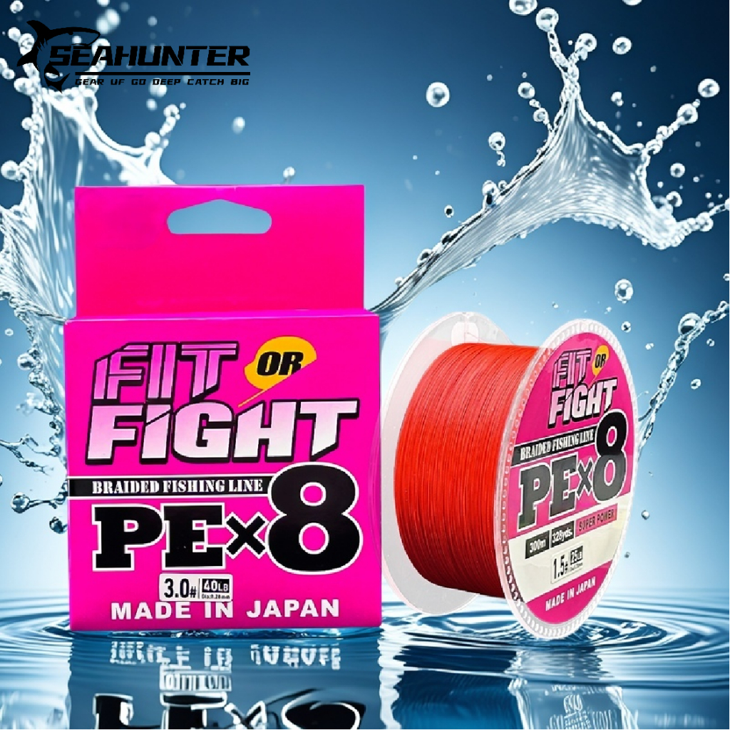 SEAHUNTER Fit&Fight 150M&300M PE X8 Senar Pancing, Tahan Aus Senar PE X8 Hijau Merah Anti Kusut Tali