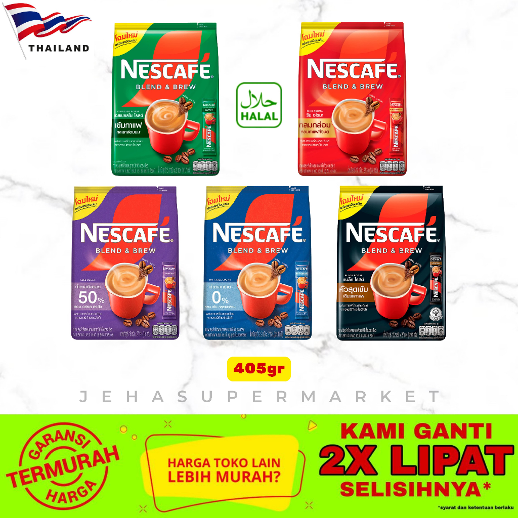 

⭐ KOPI INSTANT THAILAND ⭐ Nescafe Coffee Blend & Brew HALAL 405gr - 1pack isi 27pcs ( Impor / Import Bangkok )