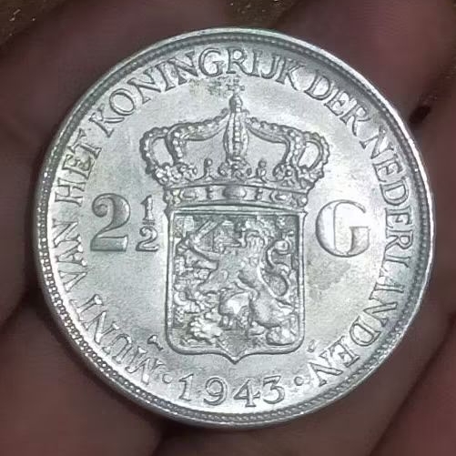 #7.WB. KOIN KUNO || KOIN PERAK || SILVER COIN 2 1/2 G WILHELMINA TAHUN 1943