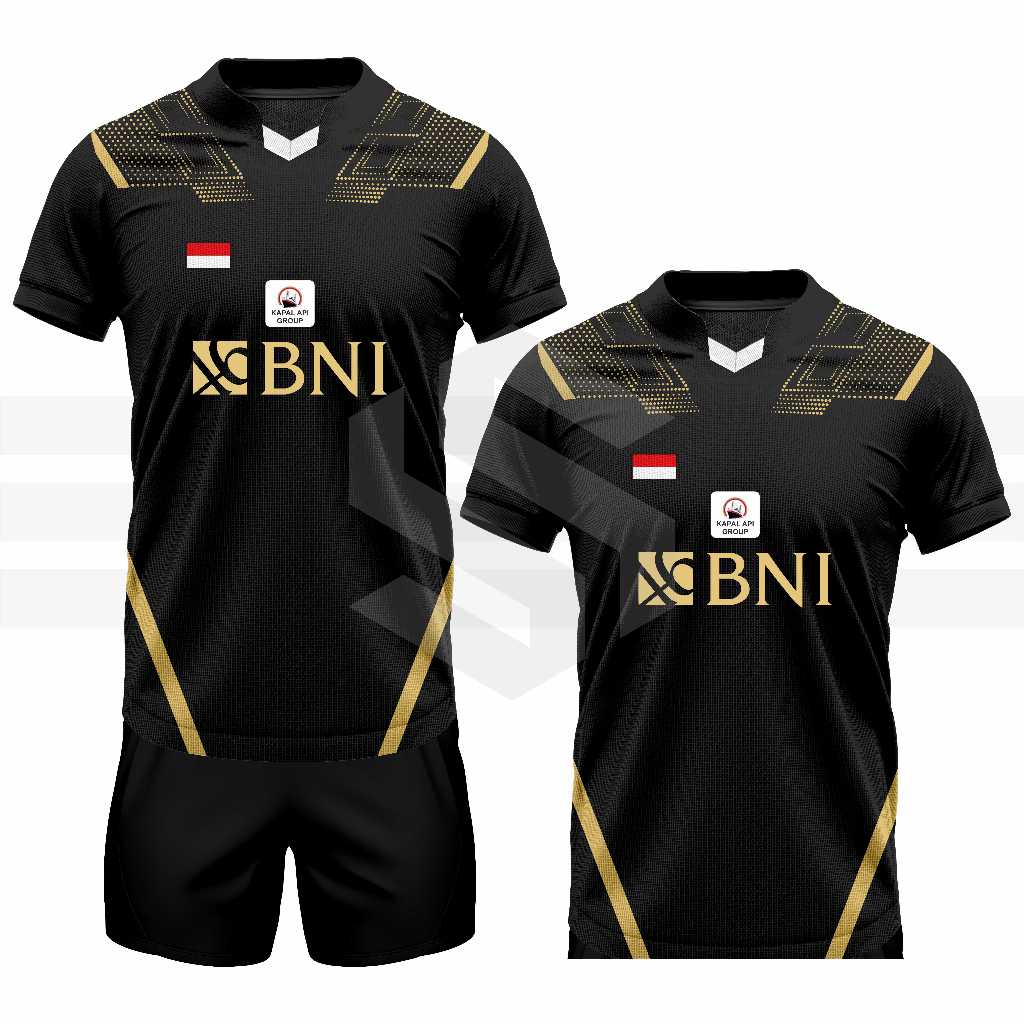 Baju Badminton Sudirman Cup Setelan Jersey Badminton Kaos Atasan Bulutangkis Hitam