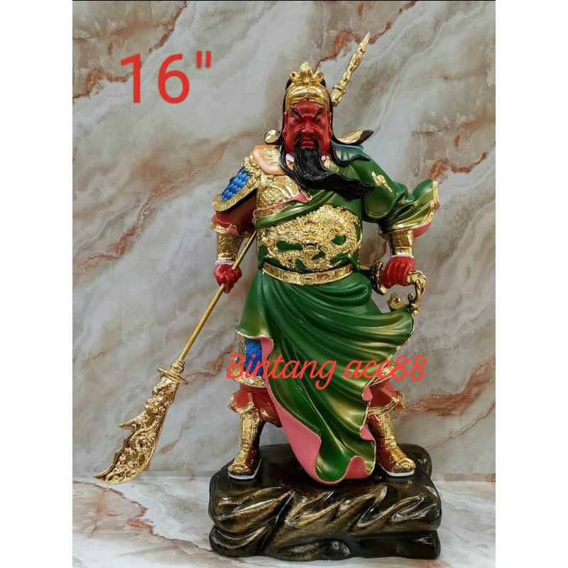 patung dewa kwan kung/ kwan kong/ kwan te berdiri fiber 16 inch- g
