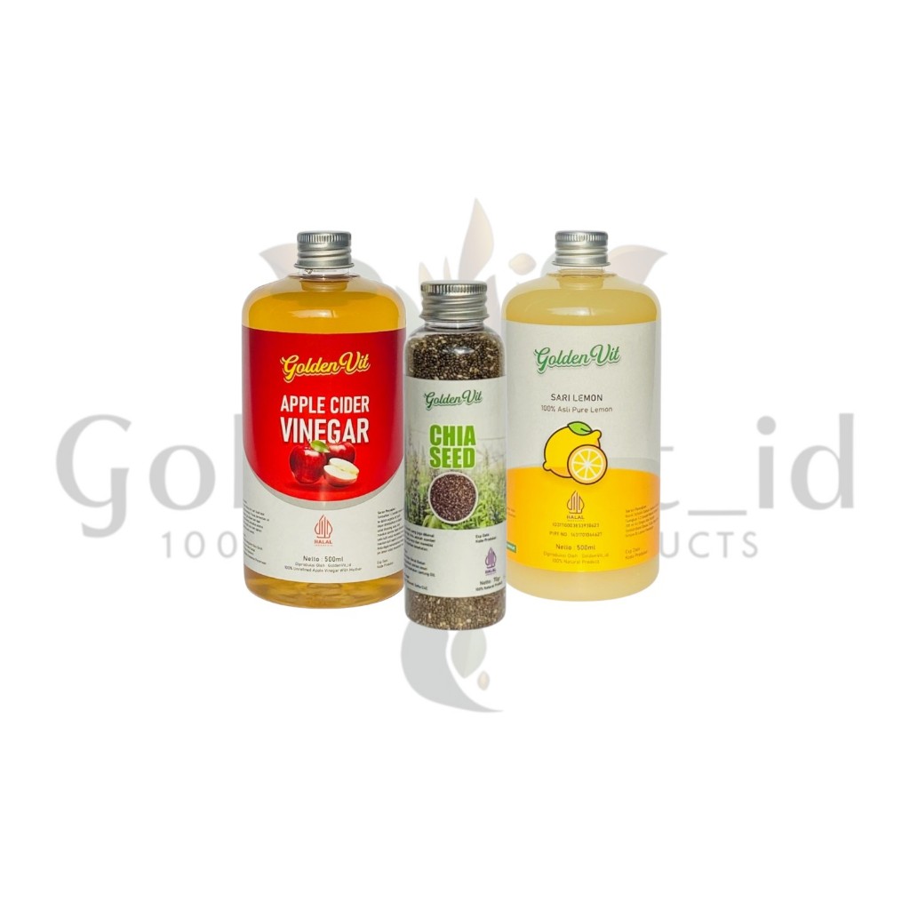 

Paket Hemat 3in1 + Free Gelas Takar sari lemon 500ml , cuka apel 500ml , Chiaseed 70g
