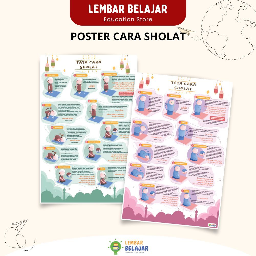 LEMBAR BELAJAR Poster Edukasi Tata Cara Sholat Untuk Anak Balita, Paud, TK, SD Ukuran A3+