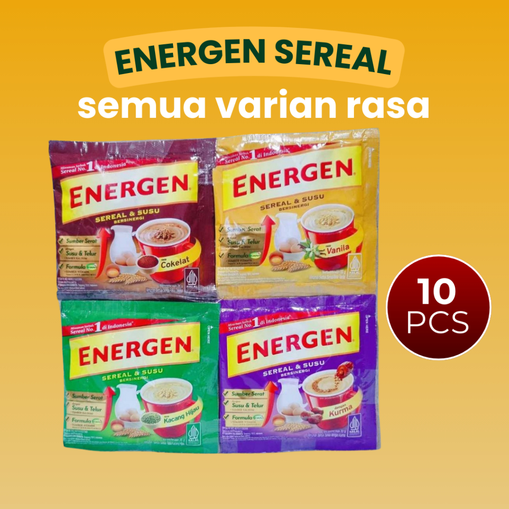 

ENERGEN SEREAL Semua Varian Rasa COKELAT VANILA KACANG HIJAU JAHE Renceng isi 10 Sachet