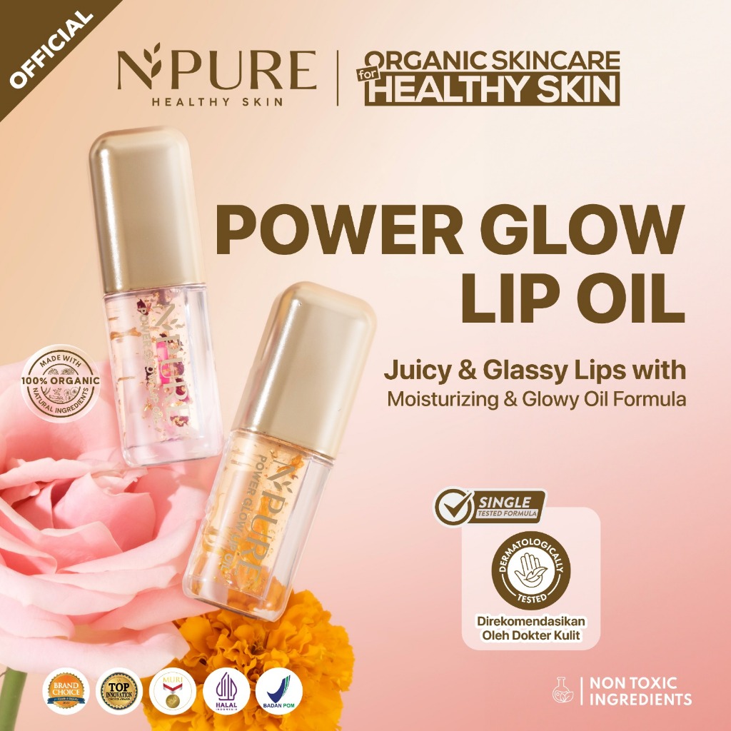 KHUSUS MEMBER - MARIGOLD PEACH - NPURE Power Glow Lip Oil / Lip Gloss / Lip Base / Lip Topper / Pele