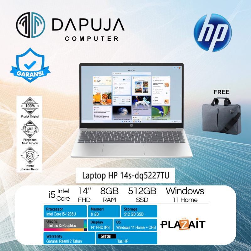 NB HP i5-1235U Memori 8GB HDD 512GB 14s-dq5227TU Silver I5-1235U