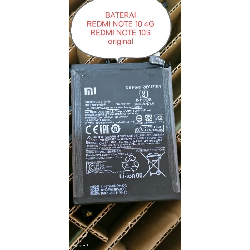 BATERAI XIAOMI REDMI NOTE 10S REDMI NOTE 10 4G Type-BN59 ORIGINAL COPOTAN 100%