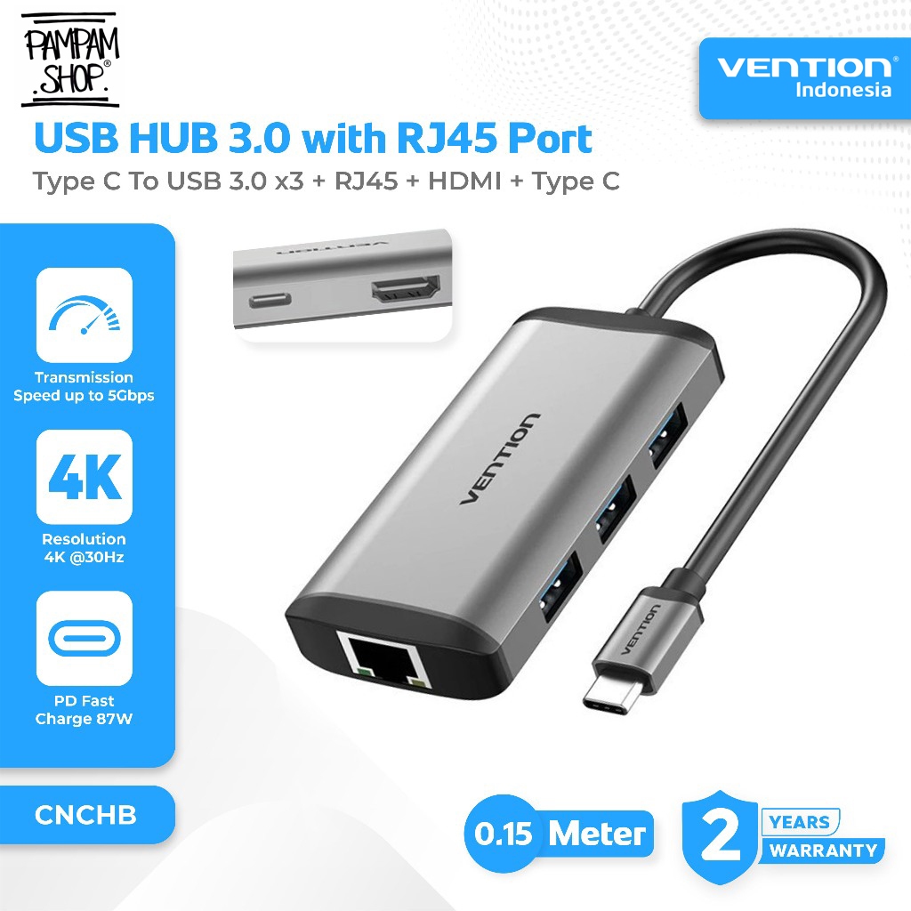 VENTION CNCHB HUB Type C Male Thunderbolt 3.0 to RJ45 LAN Port HDMI 4K 30Hz 3x USB 3.0 PD 87W Female