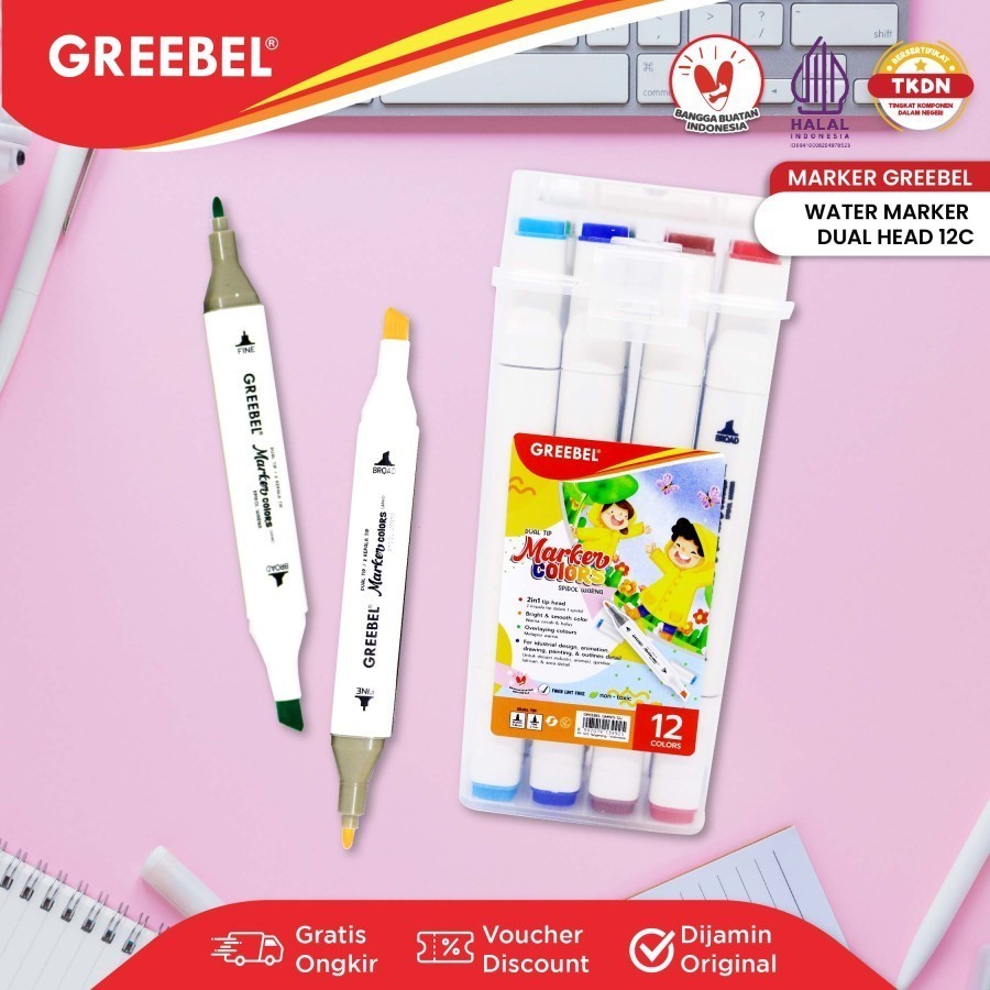 

Spidol Greebel Sketsa Dual Head Water Based Marker 12 Warna