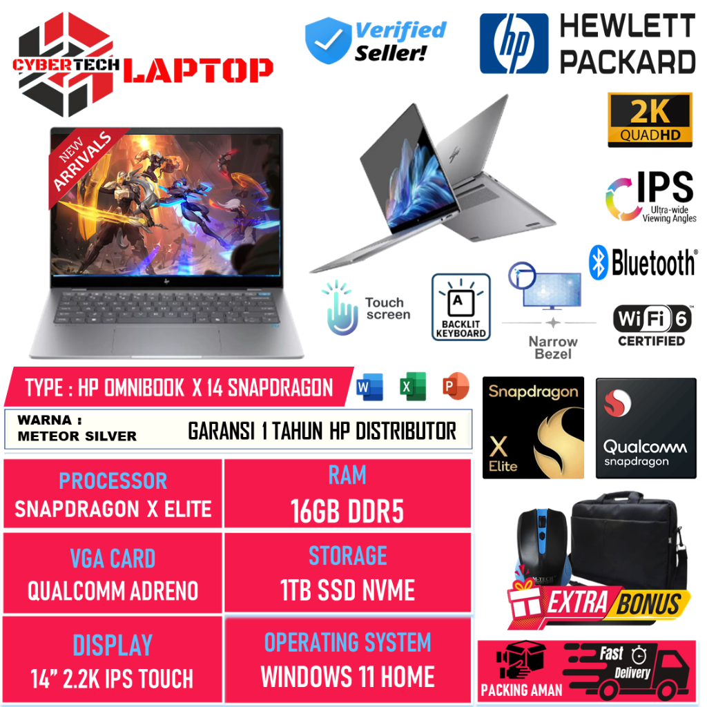 Laptop HP Omnibook X 14 Snapdragon X-Elite 16GB DDR5 1TB SSD Qualcomm Adreno 14 Inch 2.2K Touchscree