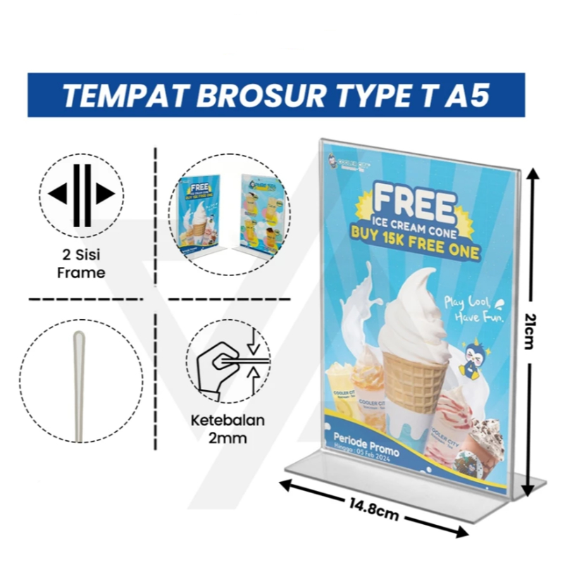 

Tempat Brosur Akrilik A5 2mm Portrait 2 Sisi / Tent Holder / Tempat Brosur Qris / Papan Qris Akrilik
