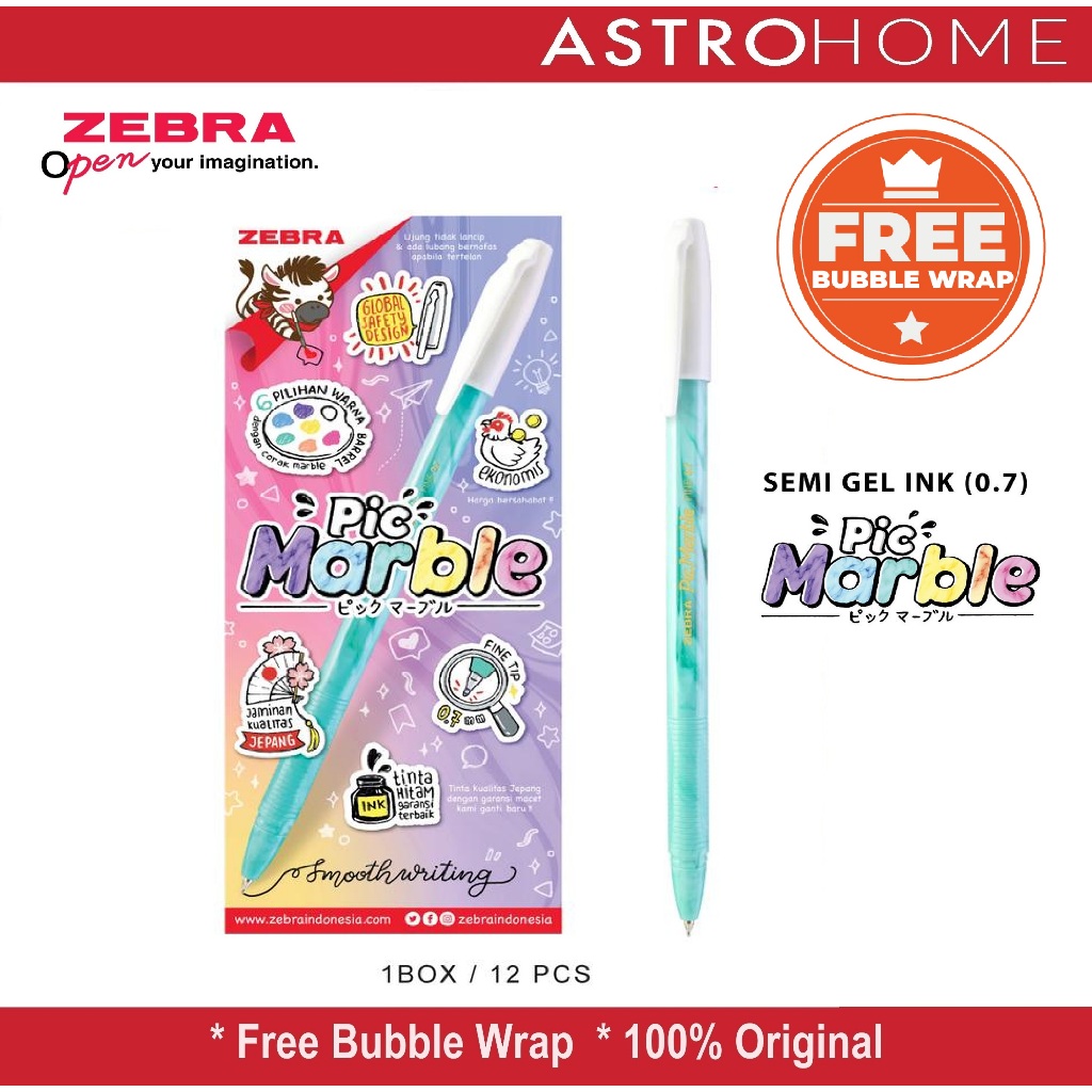 

Pulpen Ballpoint Bolpoin Pen Zebra Pic Marble Semi Gel Ink Ballpen 0.7 mm (12 pcs / 1 box)