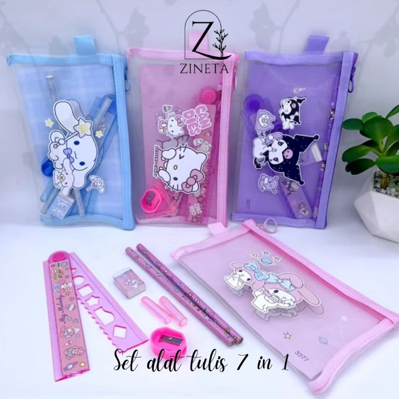

Zineta - Set Alat Tulis 7 in 1 Sanrio Kuromi Melody Cinnamorol - Zipper Pouch