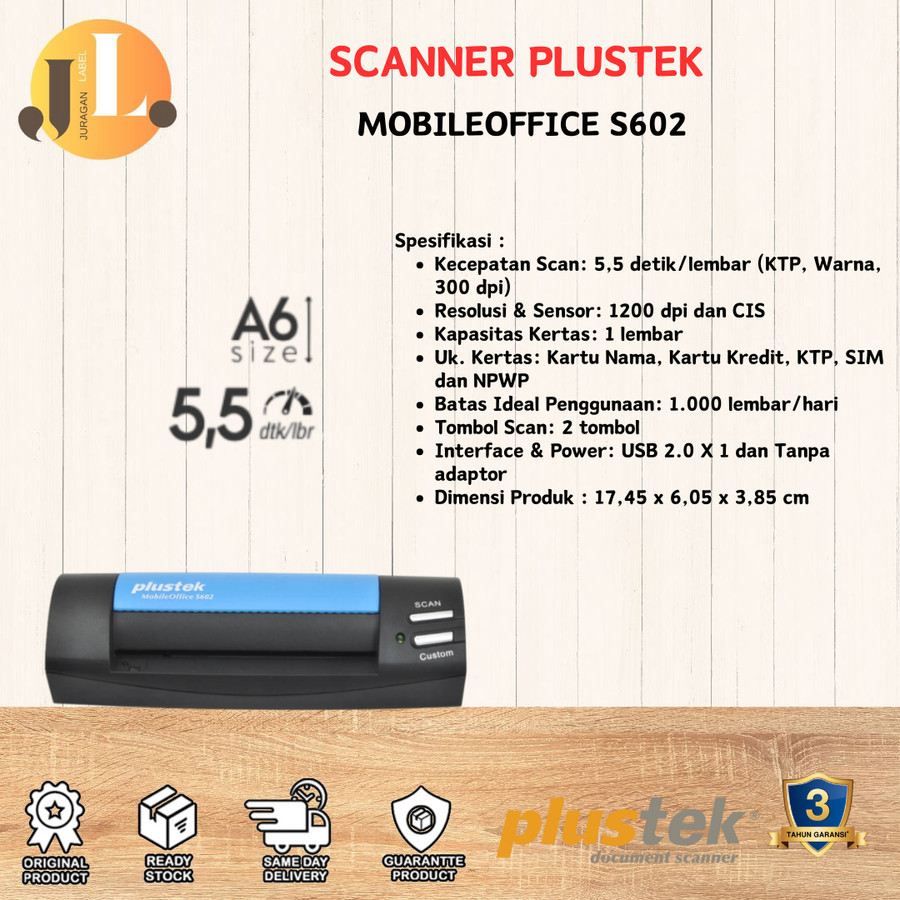 Scanner Plustek MobileOffice S602 - 5.5 Detik/lembar (A6)