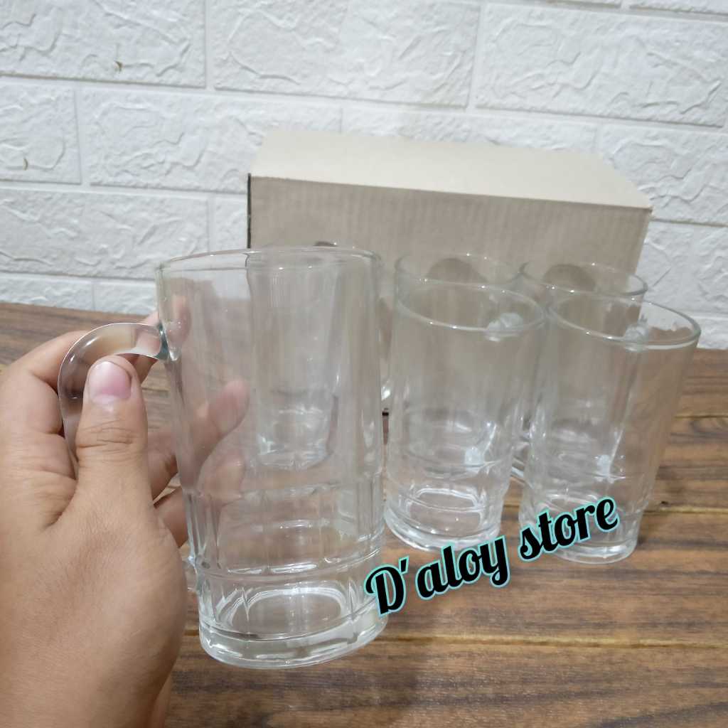 1 LUSIN /12 PCS GELAS BELING/KACA GELAS GAGANG BIR / GELAG ES / GELAS TEH