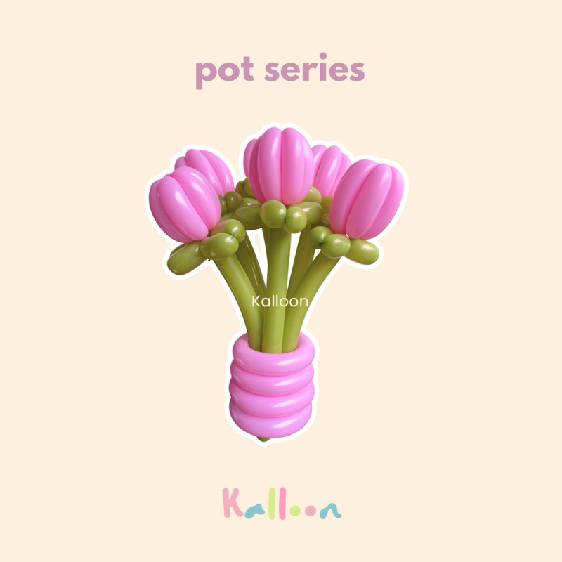 Buket Balon Bunga tulip dengan Vas / Pot | Bouquet Bunga Balon Wisuda, Ulang Tahun, Anniversary - TU