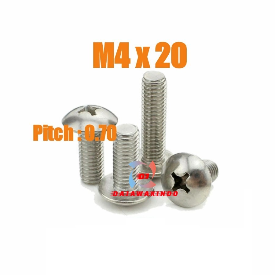 Baut JT Stainless M4 x 20 / Baut Payung SS M4 x 20 / JT SS M4 x 20