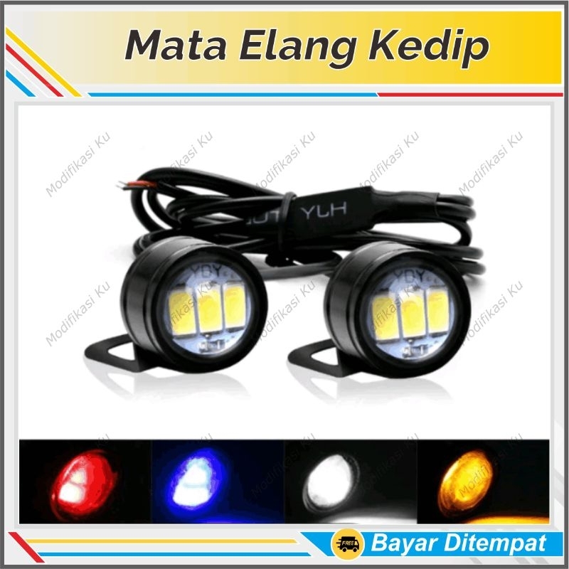 MATA ELANG LED KEDIP STROB SUPER TERANG 3 MODE NYALA LAMPU FLASH EAGLE MOBIL MOTOR PLUS BREKET