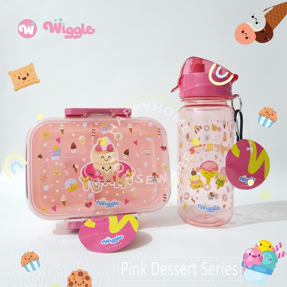 WIGGLE Terbaru Paket Set School Kids Pink Dessert | Tempat Bekal 750ml & Botol Minum 670ml