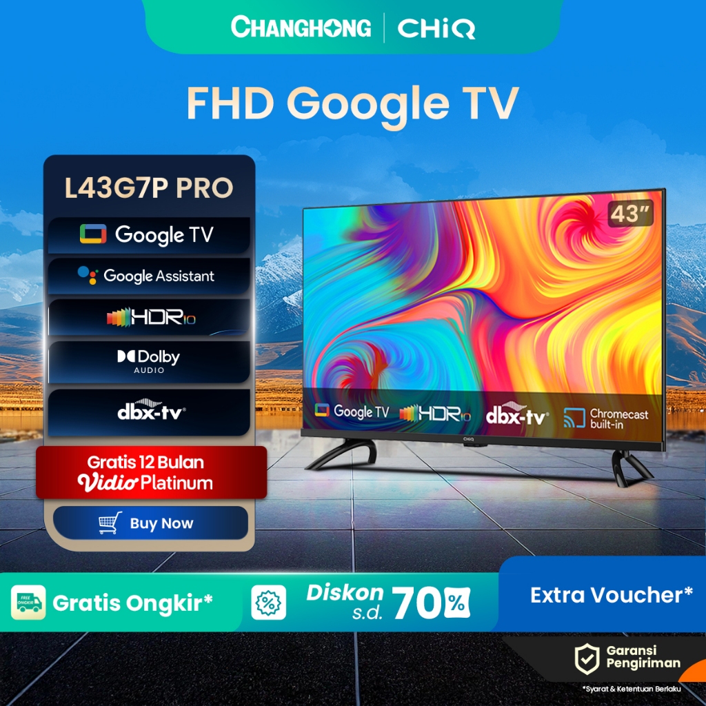 【Google TV】CHiQ 43 inch Smart TV Full HD-HDR10+DBX Dolby Audio Google Assistant  Netflix Youtube Dig