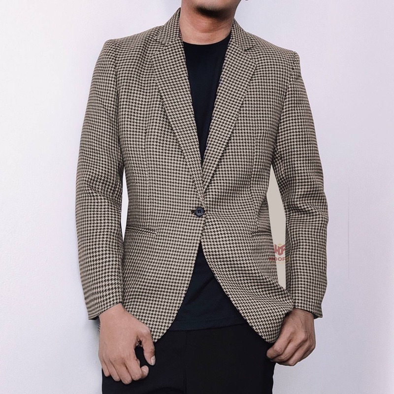 Sevenfour jas pria blazer motif casual formal coklat muda hunstmen