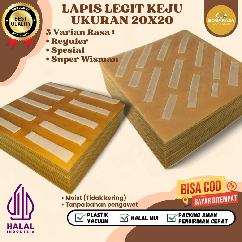 

Lapis Legit Original Lapis Legit Wisman Premium Bolu Legit Pilihan Varian Rasa Keju ukuran 20x20