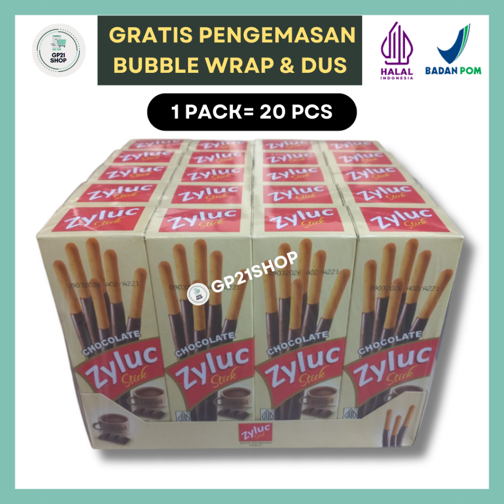 

[1 PACK] Zyluc Stick Chocolate Box 33gr x 20 PCS - Biskuit Stik Coklat Stroberi Snack Cemilan Murah Enak