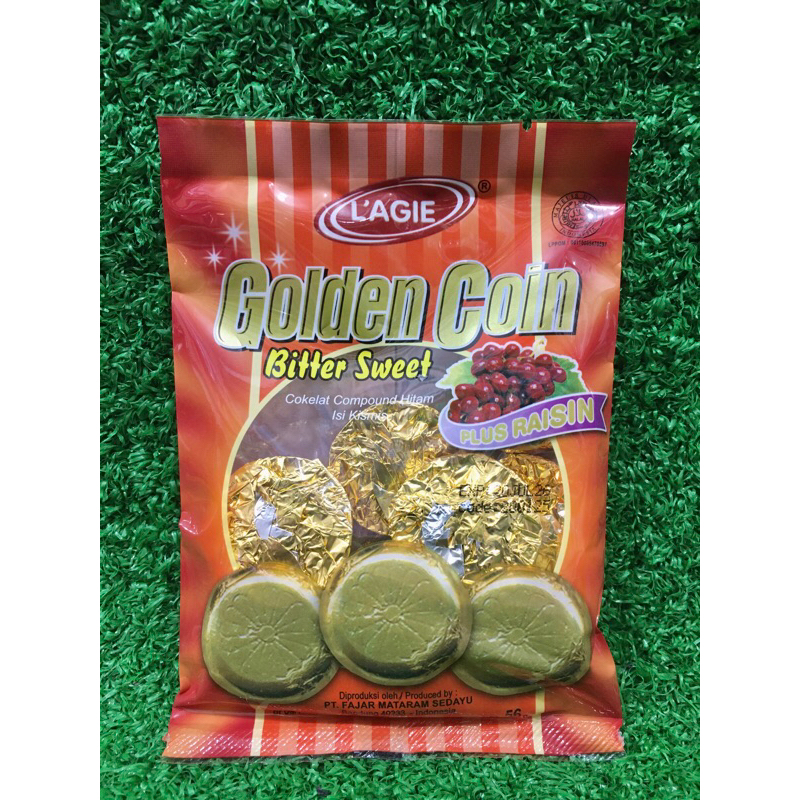 

Lagie Golden Coin Bitter Sweet Cokelat Compound Hitam Isi Kismis Plus Raisin 56gr Lokal HALAL