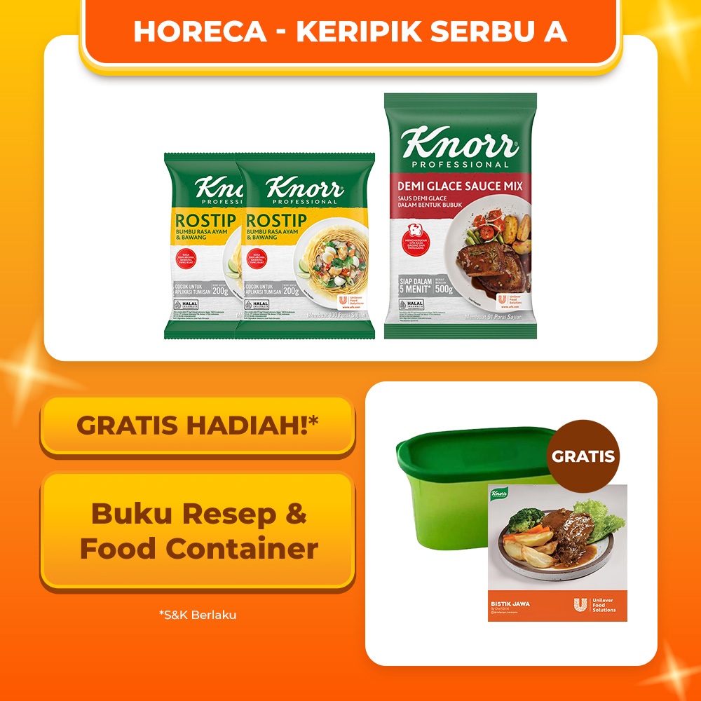 

[HORECA] Keripik Serbu A (Knorr Saus Demiglace 500G + Knorr Bumbu Penyedap Rostip Pouch 200G (X2) - Buku Menu + Toples)