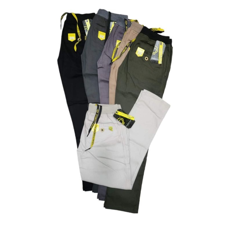 celana chinos panjang rip kolor karet dewasa reguler fit