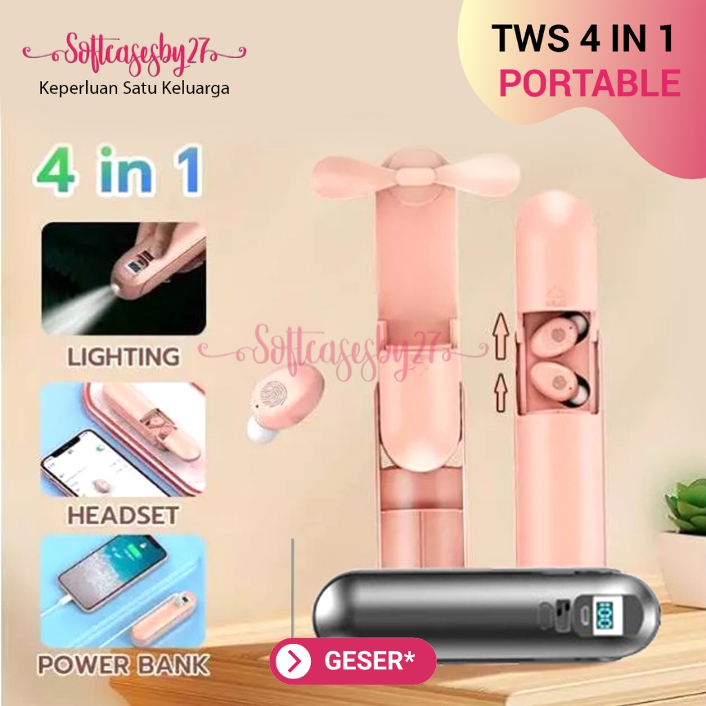 Headset TWS Bluetooth Earphone Bluetooth 4 in 1 with F7 Earbuds HiFi Dan Mini Fan Dan Flashlight Dan