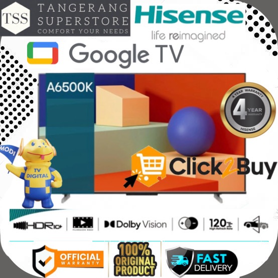 HISENSE TV 55A6500K 55A6500 A6500K GOOGLE SMART TV 4K UHD LED HISENSE 55INCH HDR10 GOOGLE TV