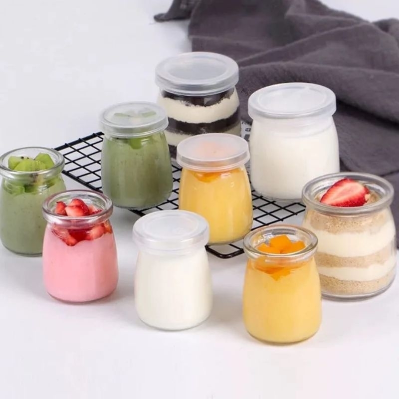 toples kecil mini beling kaca bening tutup putih tahan panas oven 100ml | glass canister jar selai m