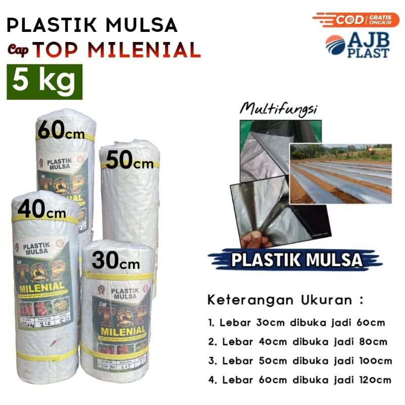Plastik Mulsa Plastik pertanian Hitam perak CAP TOP 1 roll Berat 5kg 60cm 80cm 100cm 120cm