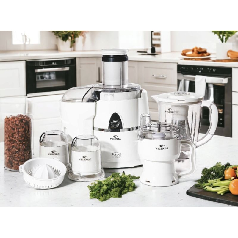 JUICER dan BLENDER VICENZA VT337 PUTIH set alat masak Pembuat Jus, Pencampur, Penggiling daging Vice