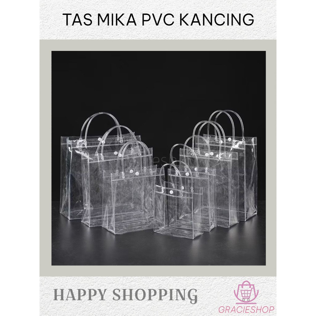 Tas Mika PVC Kancing / Tas Mika Transparan / Goodie Bag / Tas Souvenir / Tas Hampers / Pvc Bag Kanci