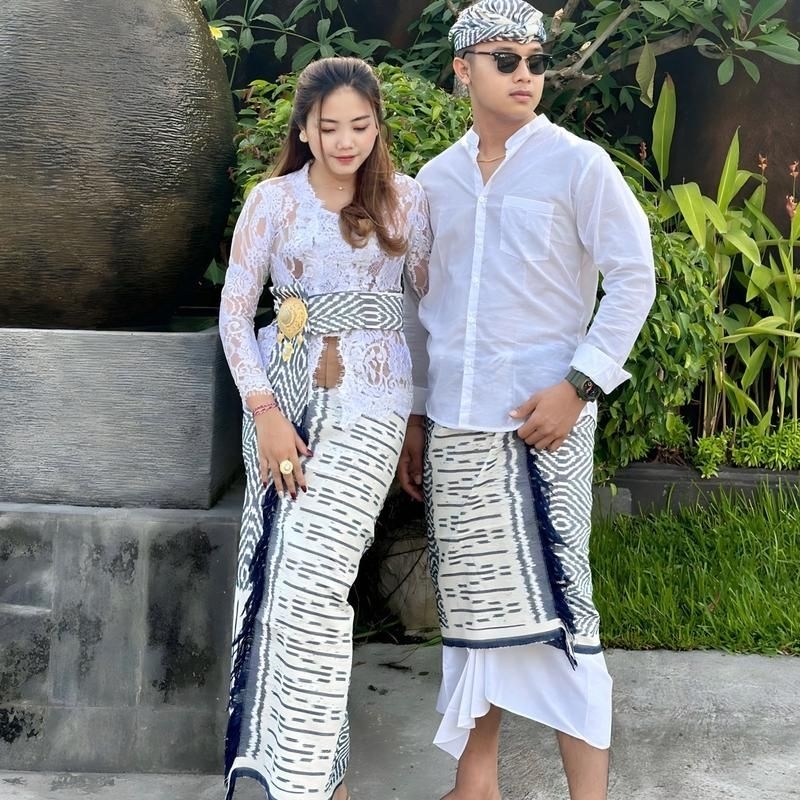 Saput Kamen Couple Bali Tenun Asli Premium | Set Udeng Selendang | Baju Adat Pria Wanita | Arsena We