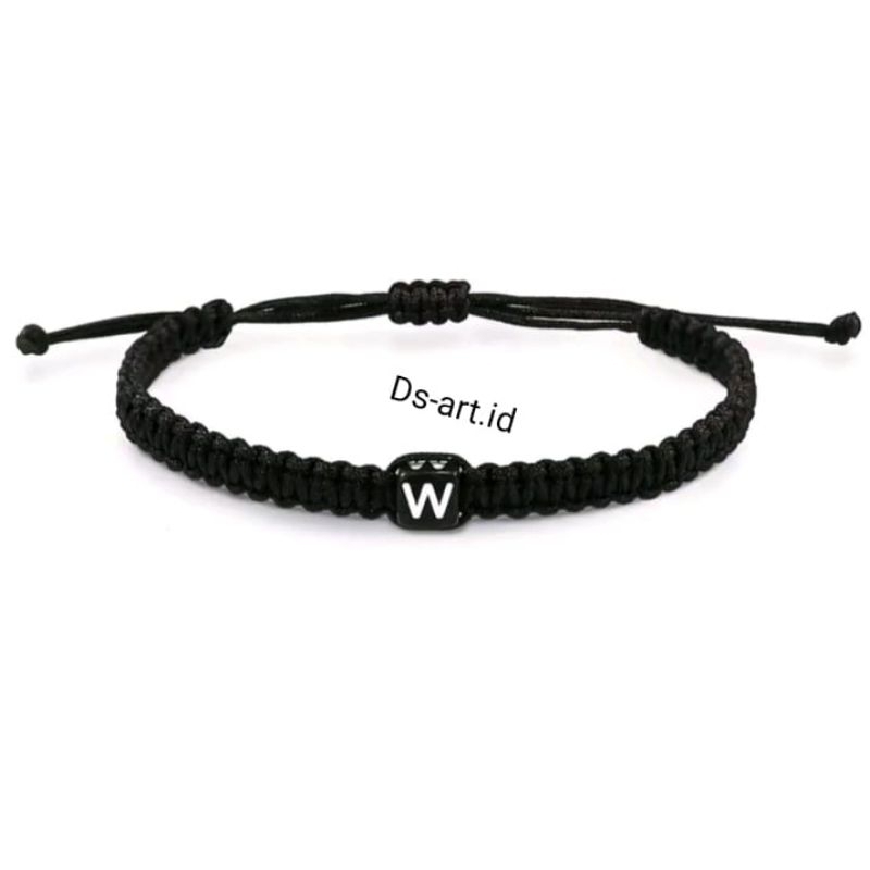 Gelang inisial tali hitam model serut/gelang tali