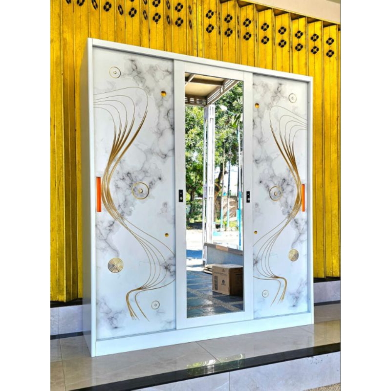 Lemari Sleding Besi 3 Pintu Jumbo Terbaru Almari Baju