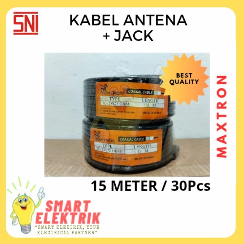 MAXTRON - ( 30 pcs ) Kabel Antena TV + Colokan 15m / Kabel Antena Jadi Plus Jek 15m