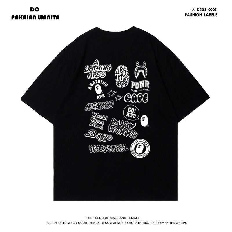 American retro "Bape" print Kaos Wanita Terbaru 2025|Kaos Cotton Combed 30s|Kaos wanita Distro Origi