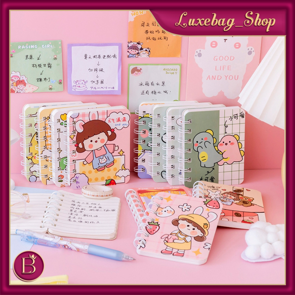 

LB Buku Catatan Kartun Memo Kecil A7 80 Lembar / Buku Kecil Notebook Ring Motif Notepad / Buku Mini Alat Tulis Portable S101