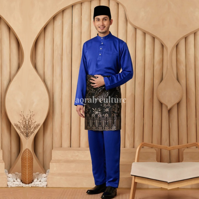 LINK SETELAN BAJU MELAYU PRIA BIRU ELEKTRIK SATIN