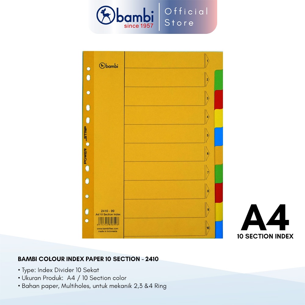 

Kertas Pembatas Halaman File 10 Sekat / Bambi Divider & Indexes Ukuran A4 - 2410