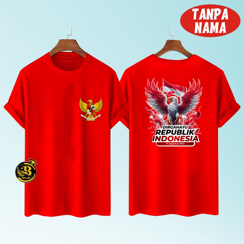 promo Kaos depan belakang kaos merah 17 AGUSTUS 80 tahun dewasa pria/wanita sablon digital/KAOS