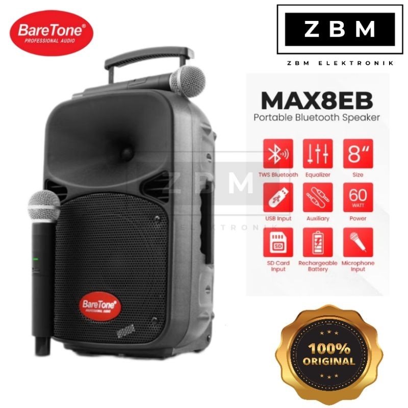 Speaker BareTone MAX8EB 8 inch Speaker Aktif Portable Bluetooth MAX 8EB
