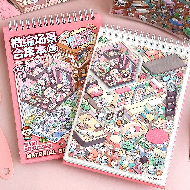 

bib 3D Material Book 20 in 1 Scene Collection Koleksi Stiker Simulation Scene Stickers DIY Landscape