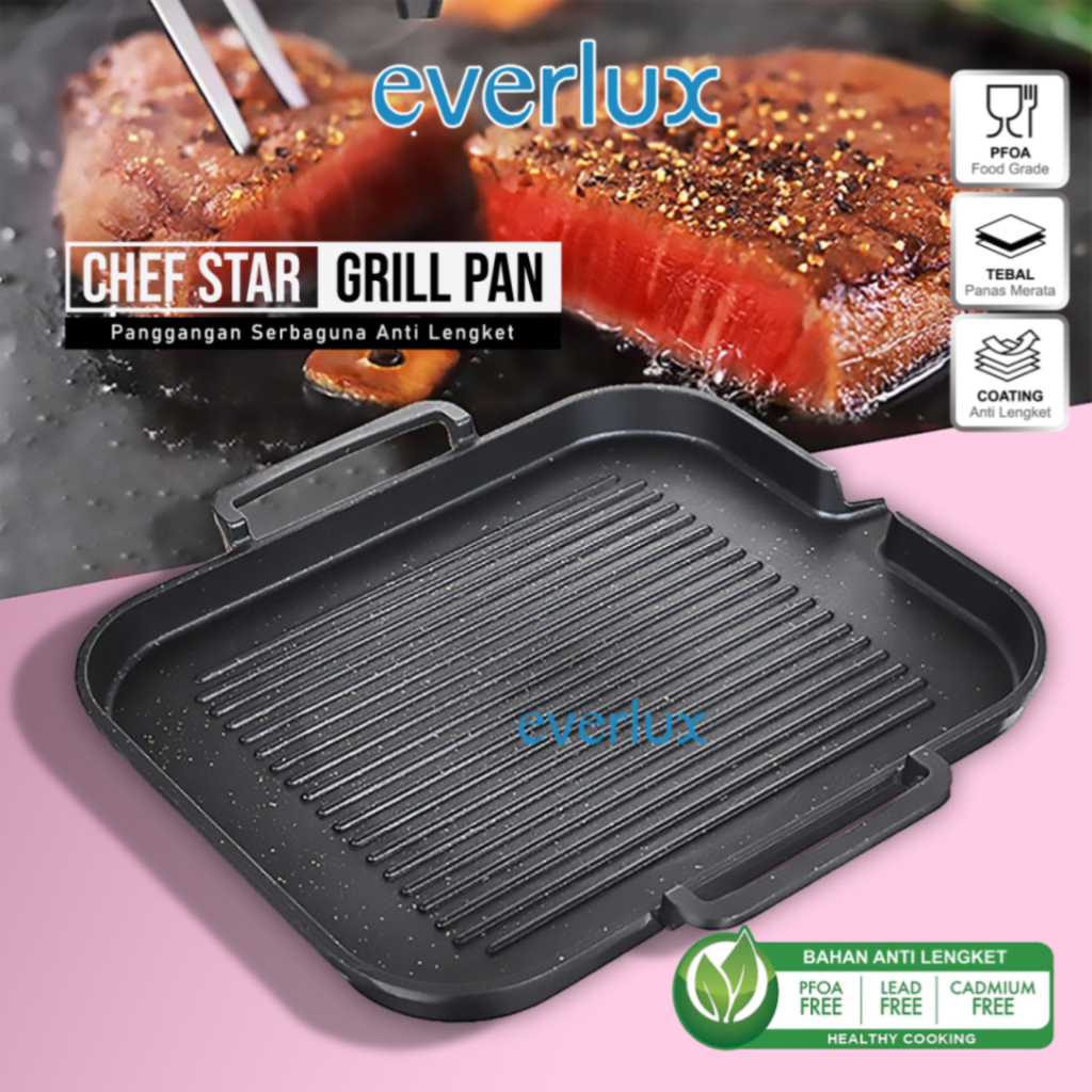 EVERLUX BBQ GRILL PAN Chefstar alat panggang korea tebal wajan marble granite anti lengket grillpan