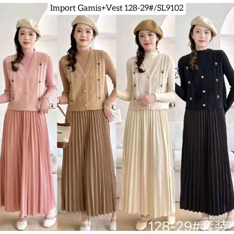 gamis motif bunga mix tile kombi vest rajut import bkk