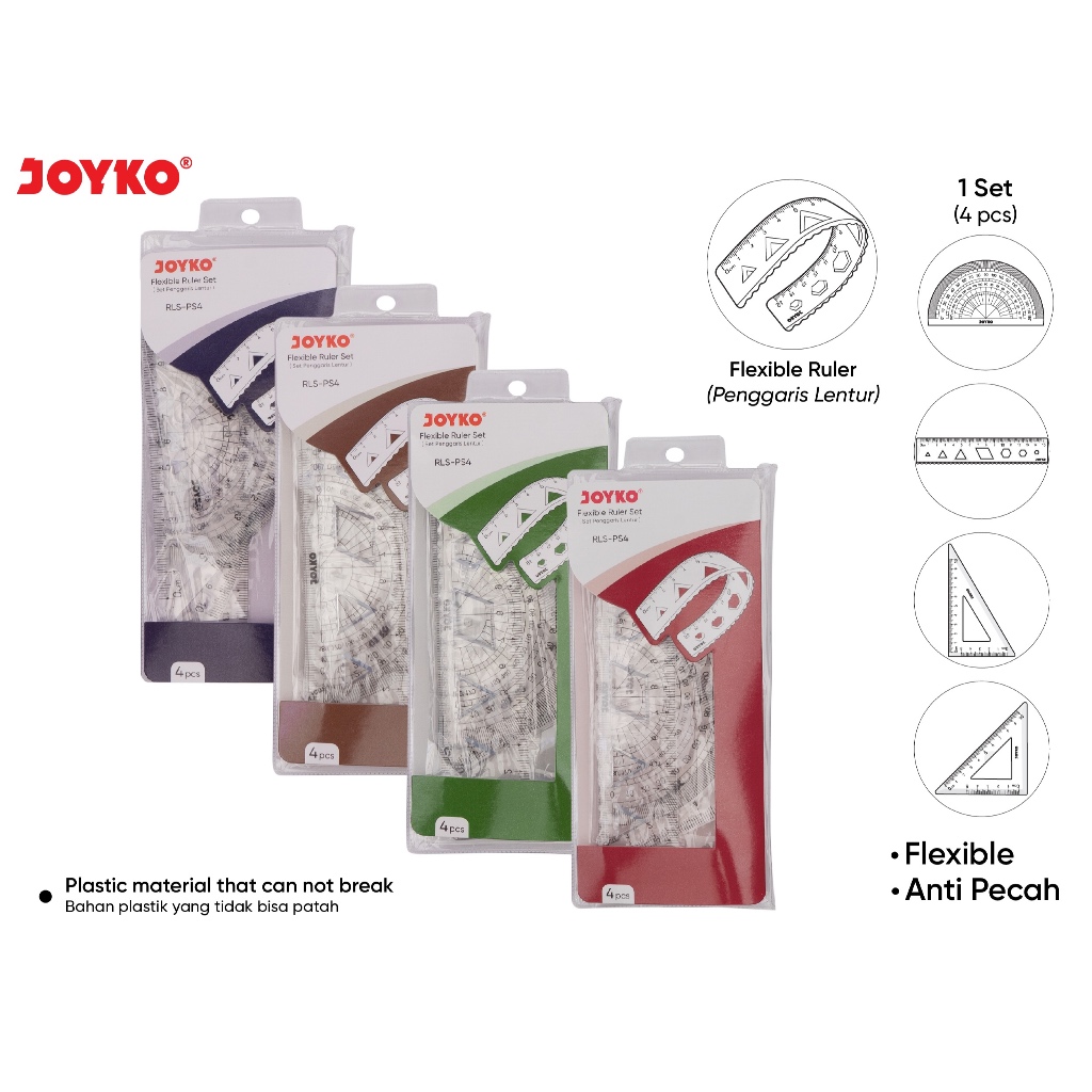 

[SET/4PCS] JOYKO Flexible Ruler Set RLS-PS4 / Penggaris Lentur